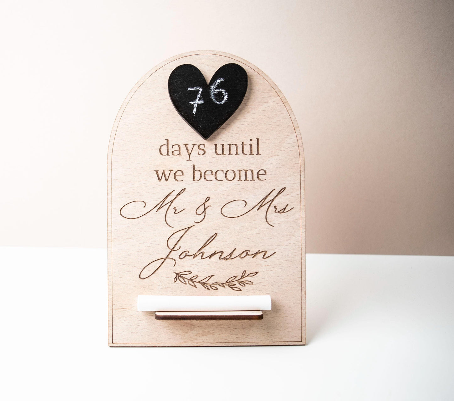 Wedding countdown wooden & chalk ornament - Days until we become Mr and Mrs