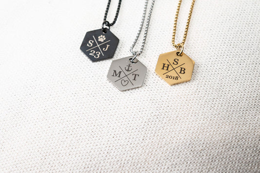 Men's Initial & Symbol Necklace, Polygon necklace, Gift for him