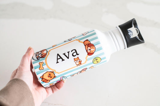 Personalised Kids water bottle - Dog themed