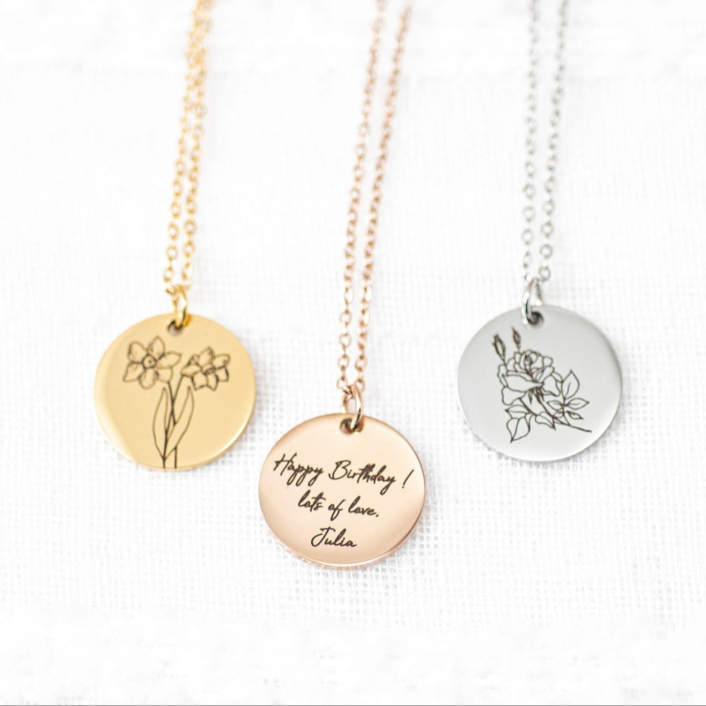 Birth Flower Necklace: Engraved Stainless Steel Floral Jewelry