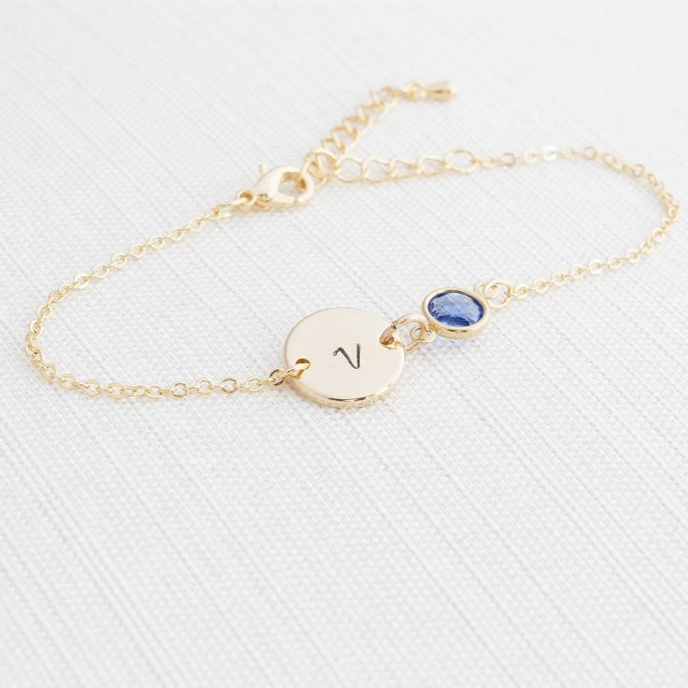 Gold Birthstone & Initial Bracelet