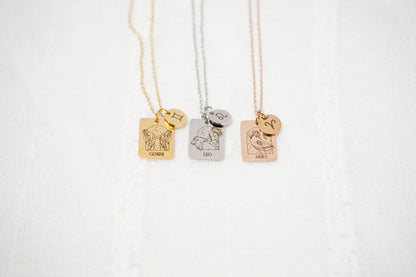Zodiac Necklace: Stainless Steel Star Sign Astrology Jewelry