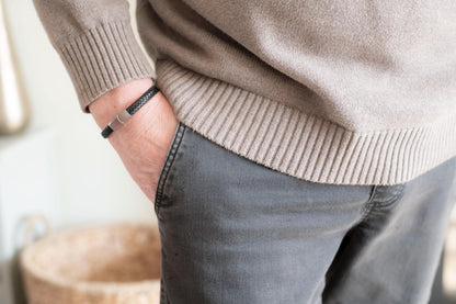 Men's Hidden Message Leather Bracelet, Matte Silver