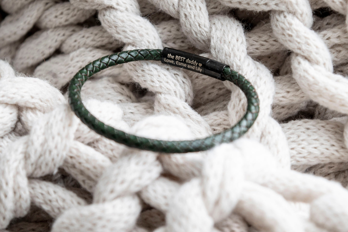 Men's hidden message leather Bracelet, black