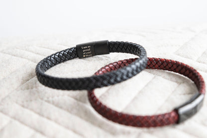 Men's Hidden Message Leather Bracelet, Matte Black