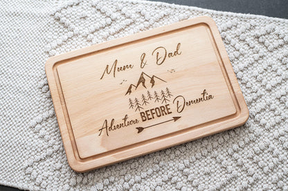 Adventure before Dementia cutting board, personalised campervan gift, camping gift, travel present.
