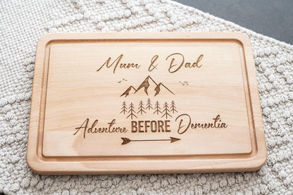 Adventure before Dementia cutting board, personalised campervan gift, camping gift, travel present.