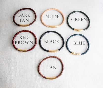 Gold Men's Hidden Message Bracelet, Leather bracelet