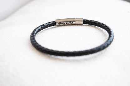 Men's Hidden Message Leather Bracelet, Matte Silver