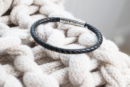 Men's Hidden Message  Leather Bracelet, Silver