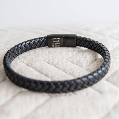 Men's Hidden Message Leather Bracelet, Matte Black