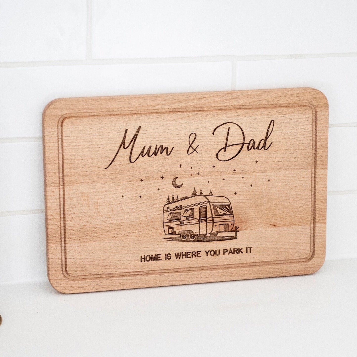 Personalised Caravan Wooden Cutting Board