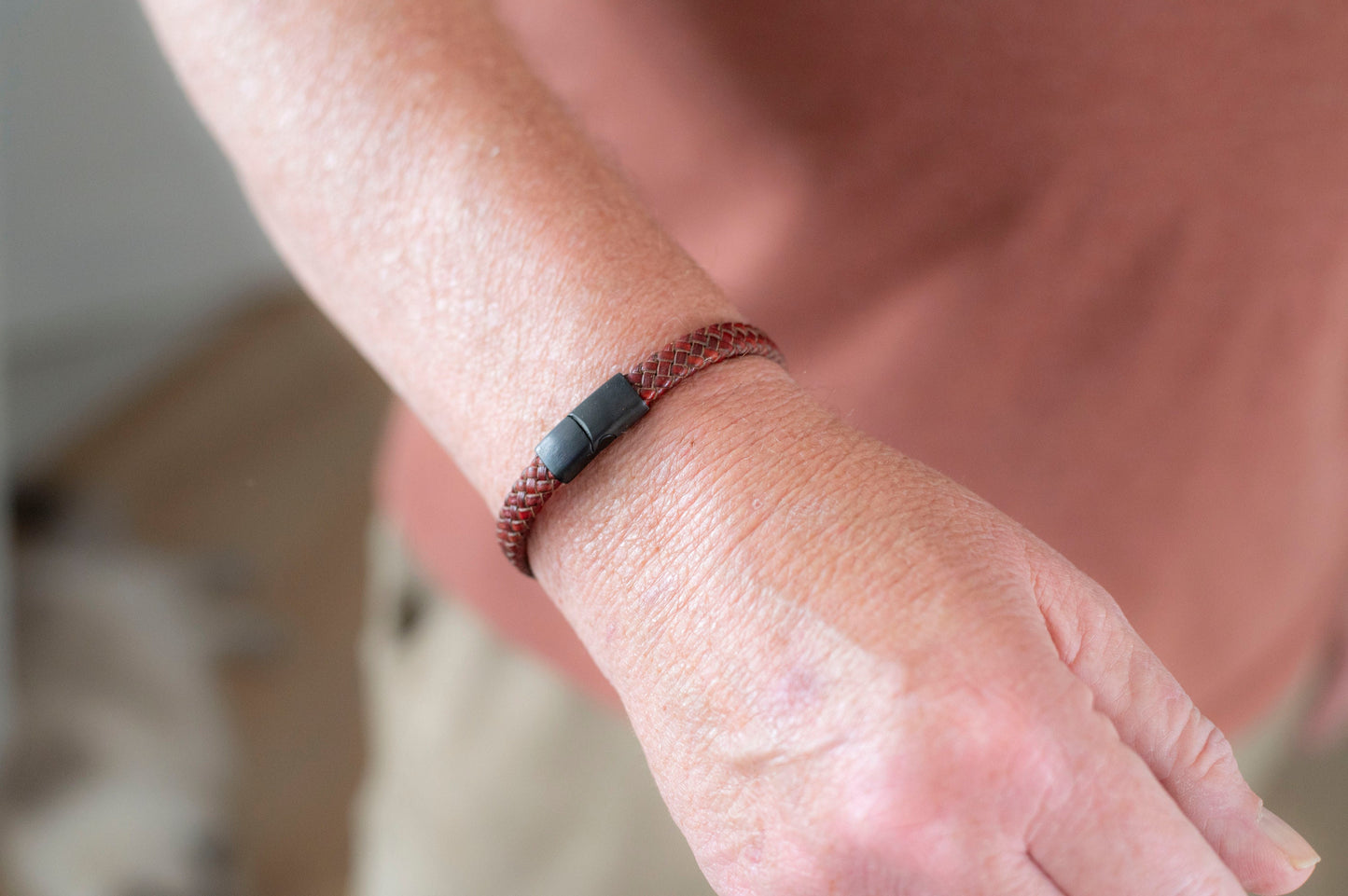 Men's Hidden Message Leather Bracelet, Matte Black