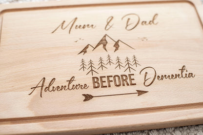 Adventure before Dementia cutting board, personalised campervan gift, camping gift, travel present.