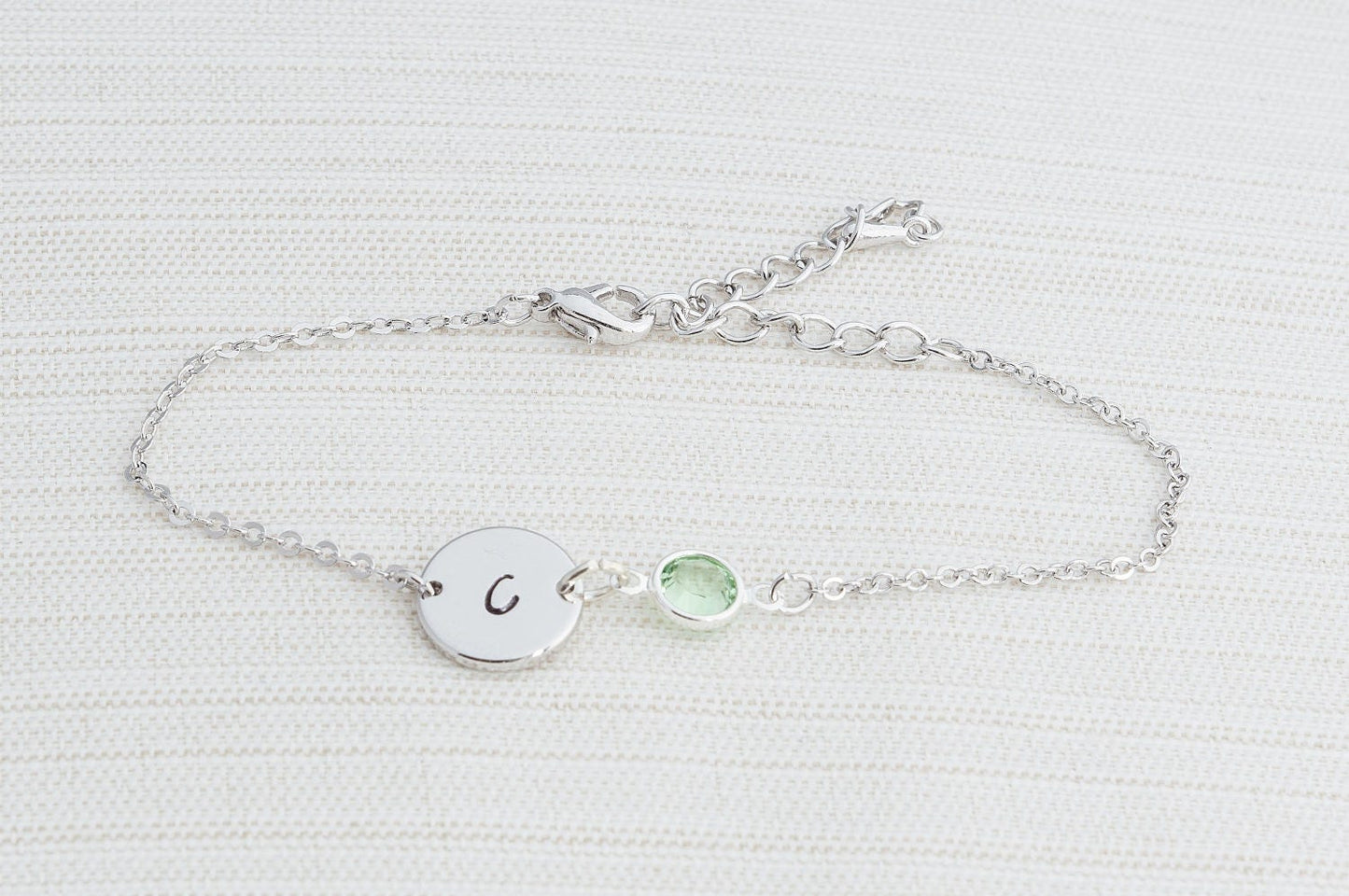 Silver Birthstone & Initial Bracelet
