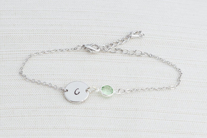 Silver Birthstone & Initial Bracelet