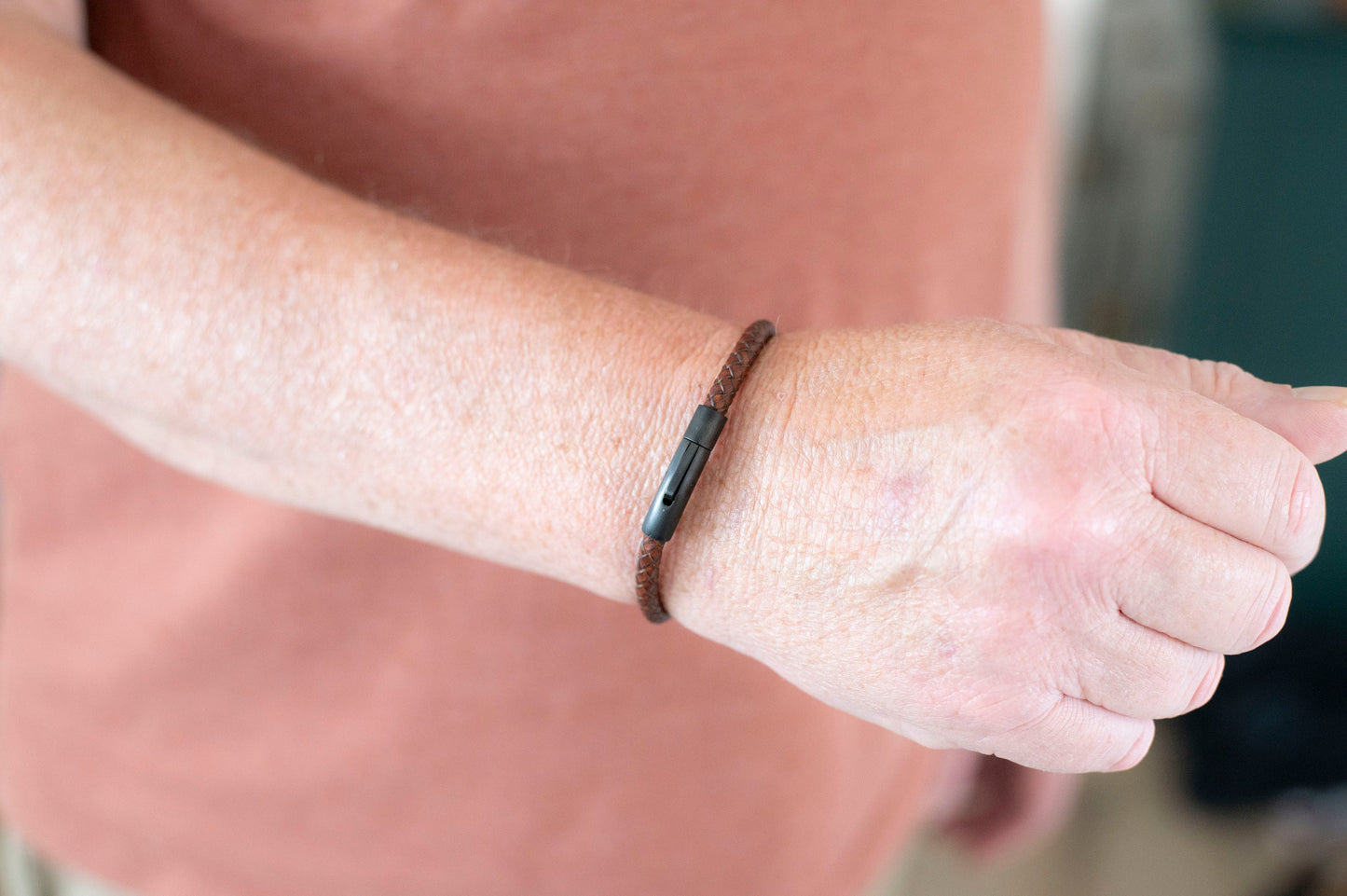 Men's Hidden Message Leather Bracelet, Matte Black