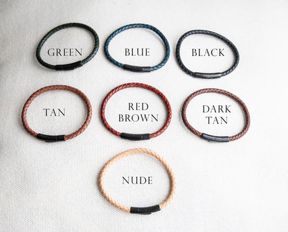 Men's Hidden Message Leather Bracelet, Matte Black