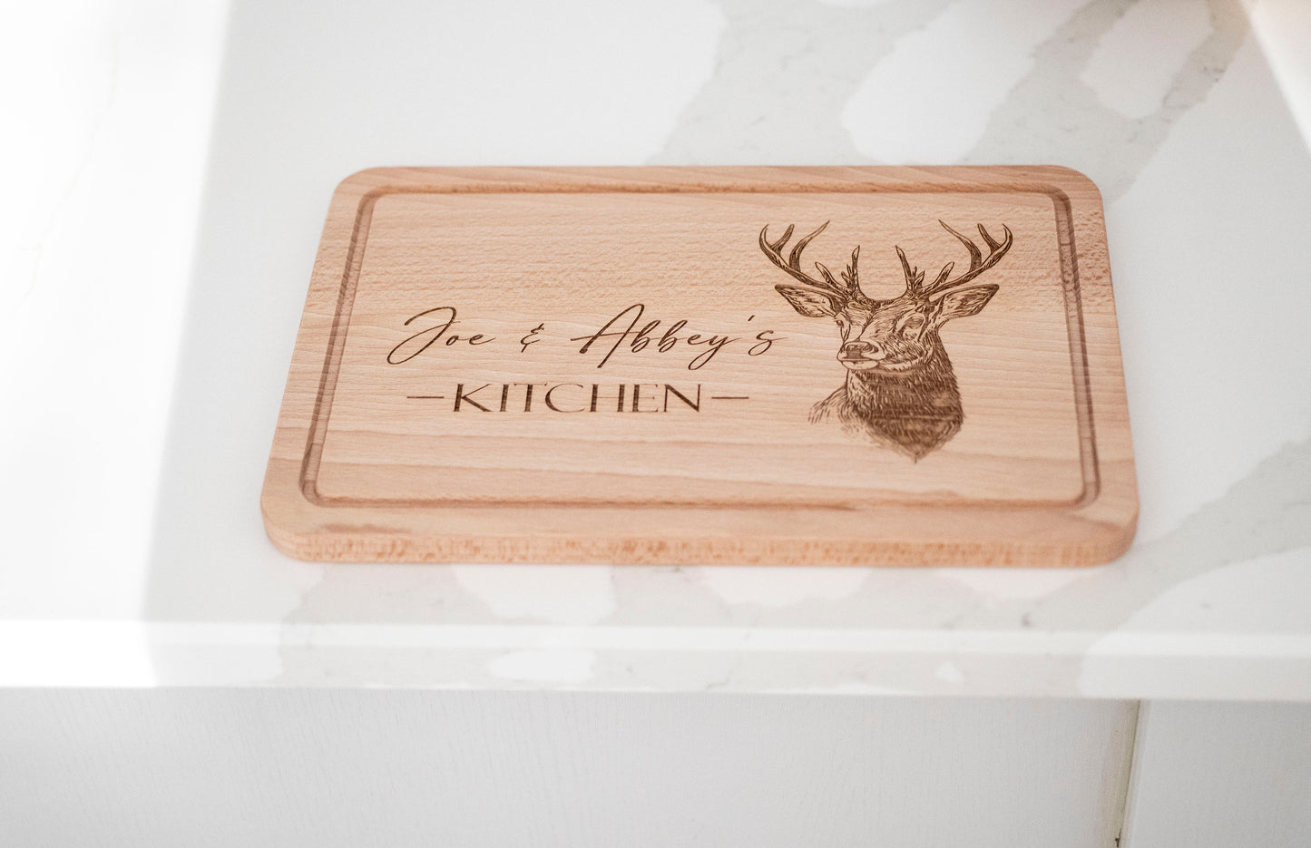 Personalized Stag Cutting Board: Engraved Beech Wood Serving Platter