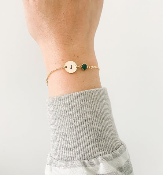 Gold Birthstone & Initial Bracelet