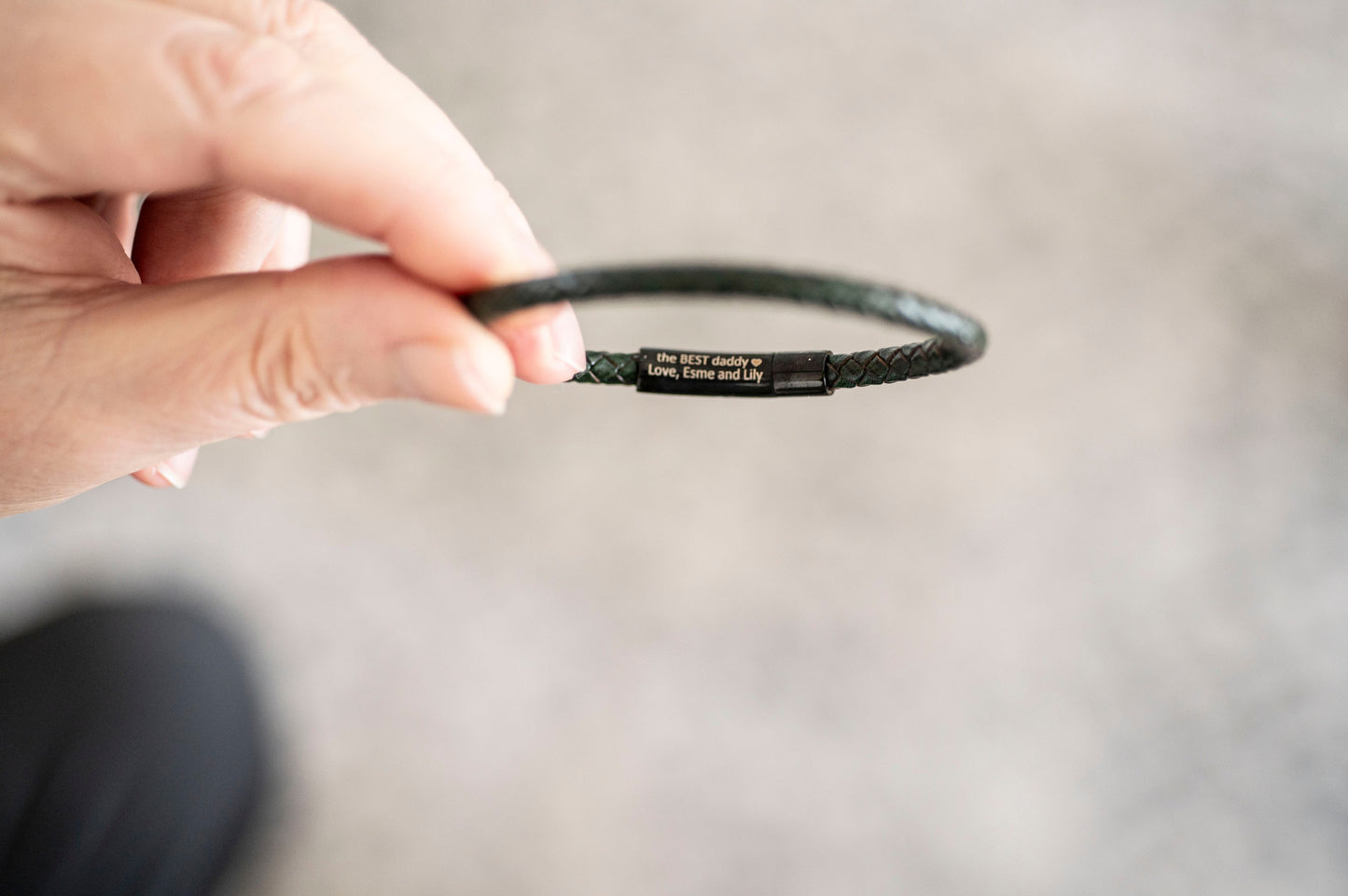 Men's hidden message leather Bracelet, black