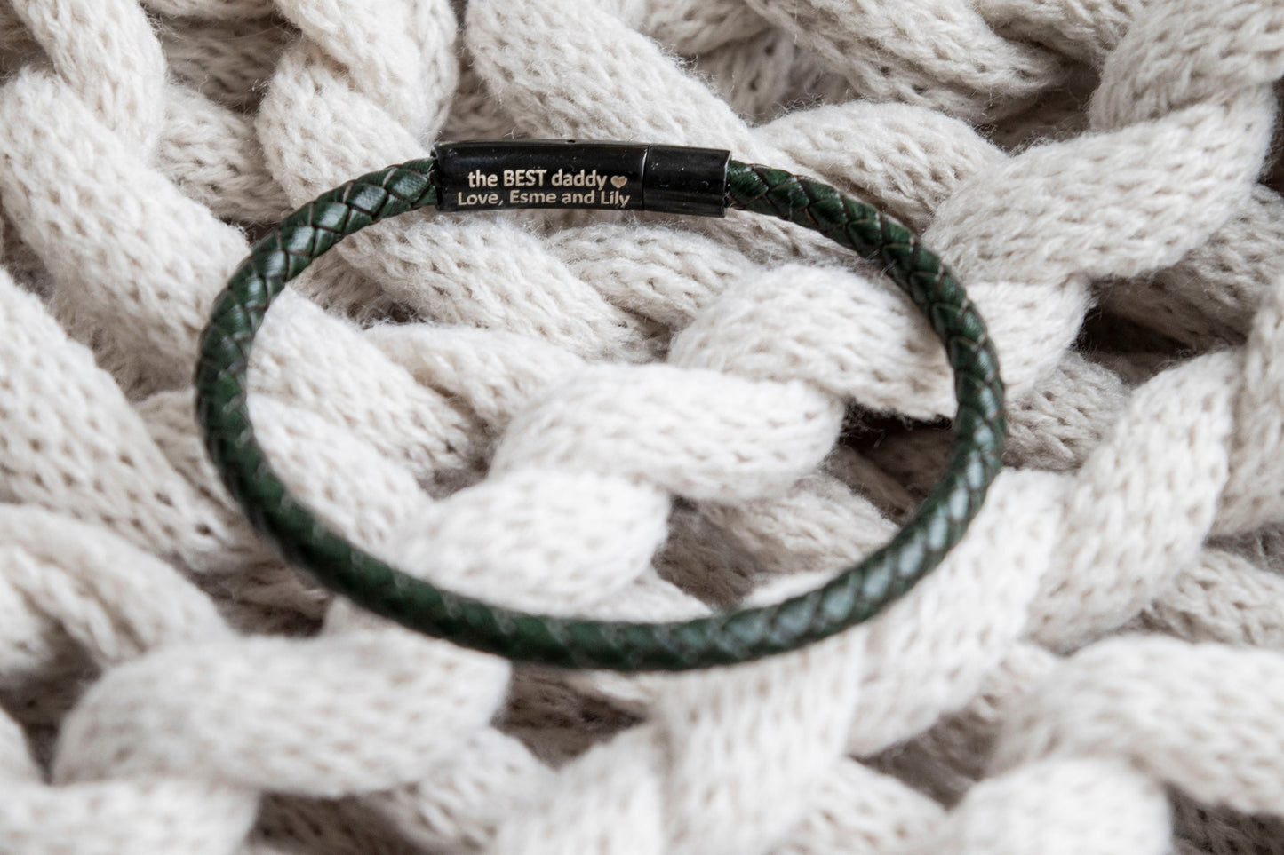 Men's hidden message leather Bracelet, black