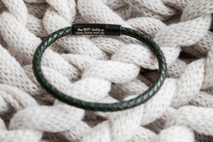 Men's hidden message leather Bracelet, black