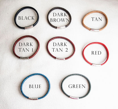 Men's Hidden Message Leather Bracelet, Matte Silver