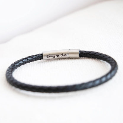 Men's Hidden Message Leather Bracelet, Matte Silver