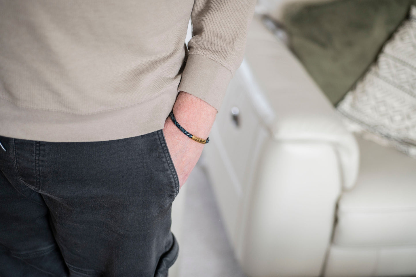 Gold Men's Hidden Message Bracelet, Leather bracelet