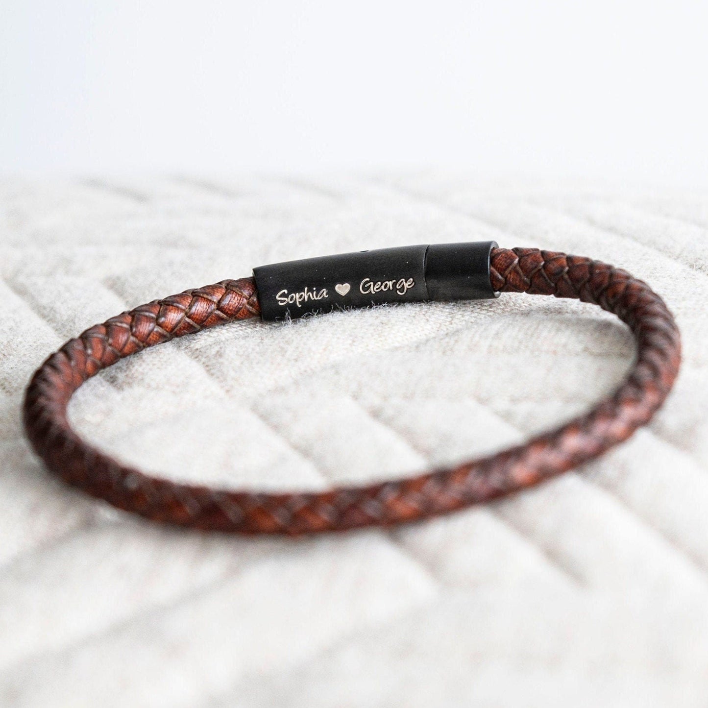 Men's Hidden Message Leather Bracelet, Matte Black