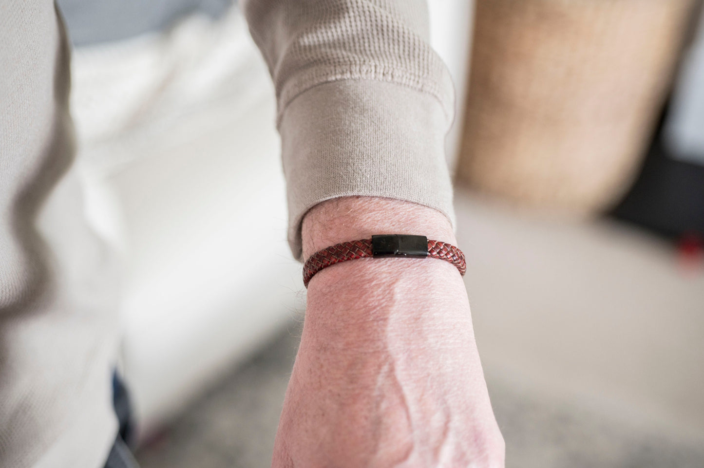 Men's Hidden Message  Leather Bracelet, Black