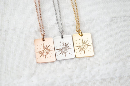 Sun and Moon Necklace: Stainless Steel Celestial Jewelry