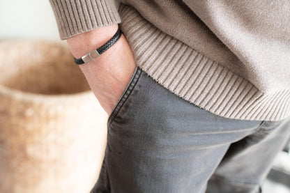 Men's Hidden Message Leather Bracelet, Matte Silver