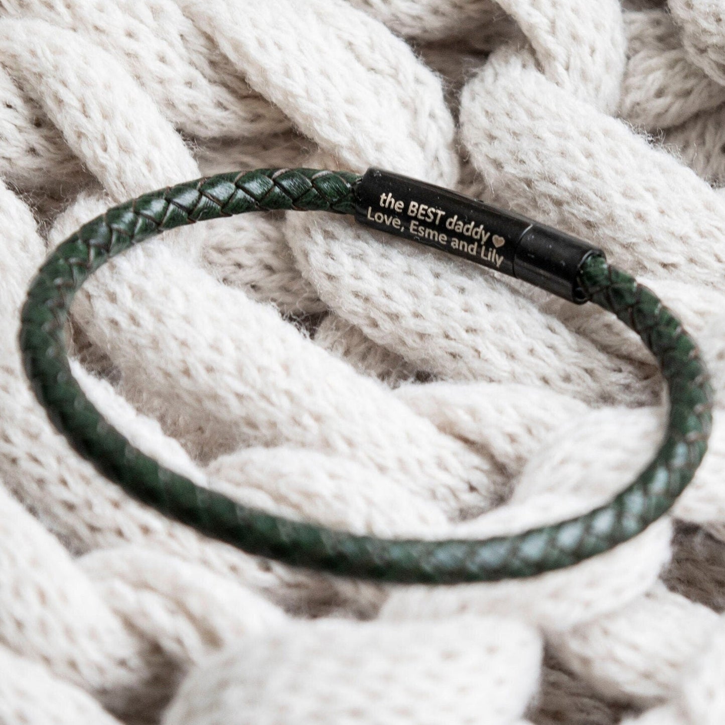 Men's hidden message leather Bracelet, black