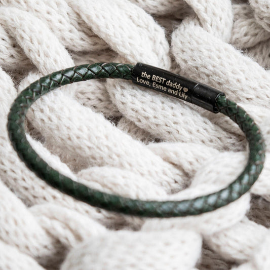 Men's hidden message leather Bracelet, black