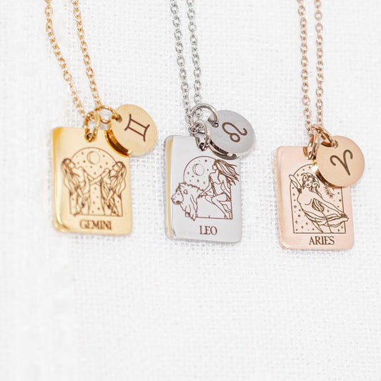 Zodiac Necklace: Stainless Steel Star Sign Astrology Jewelry