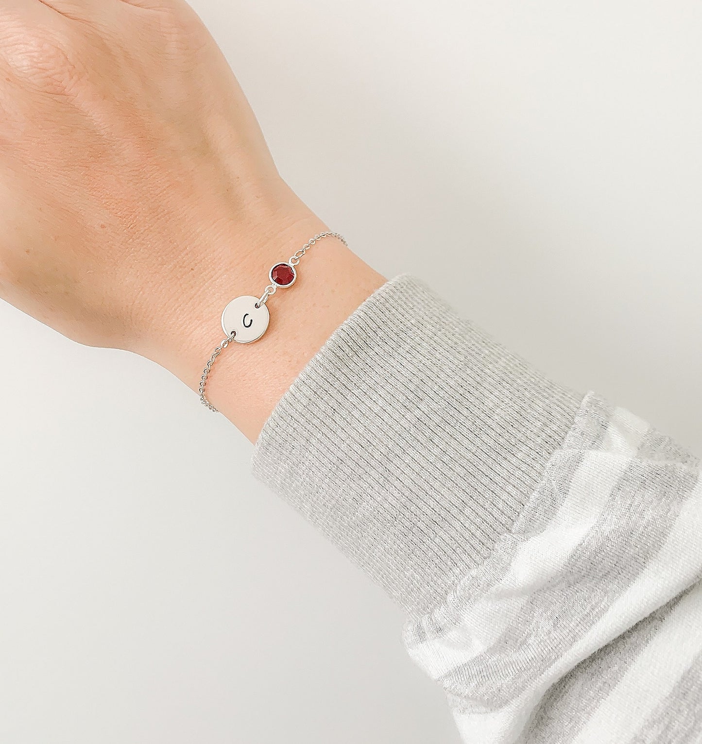 Silver Birthstone & Initial Bracelet