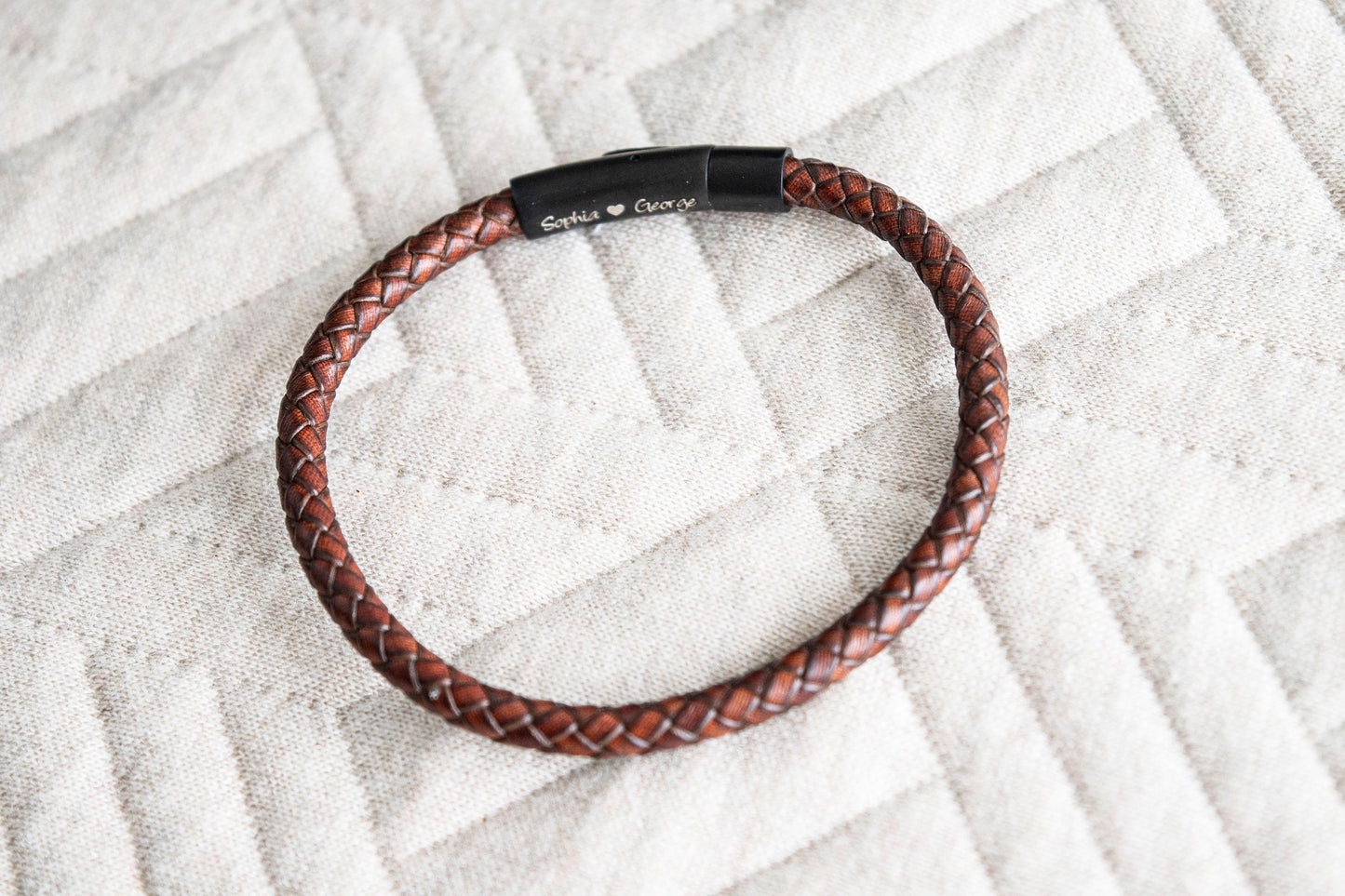 Men's Hidden Message Leather Bracelet, Matte Black