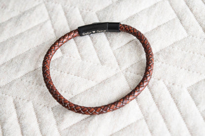 Men's Hidden Message Leather Bracelet, Matte Black