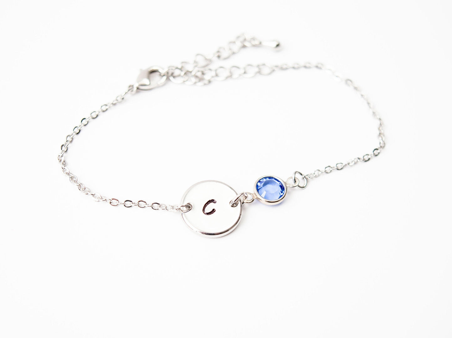 Silver Birthstone & Initial Bracelet