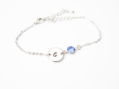 Silver Birthstone & Initial Bracelet