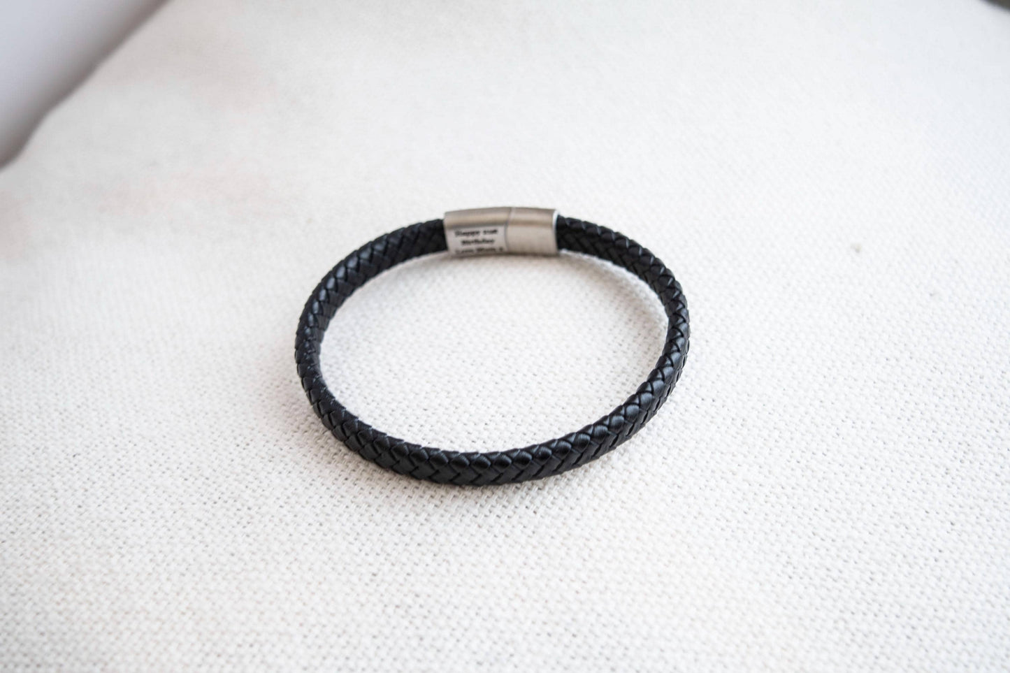 Men's Hidden Message Leather Bracelet, Matte Silver