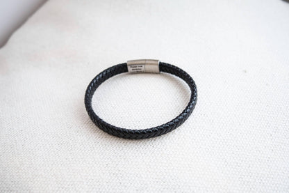 Men's Hidden Message Leather Bracelet, Matte Silver