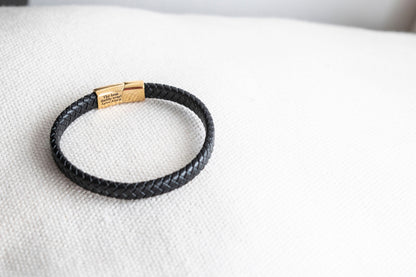Gold Men's Hidden Message Leather Bracelet X