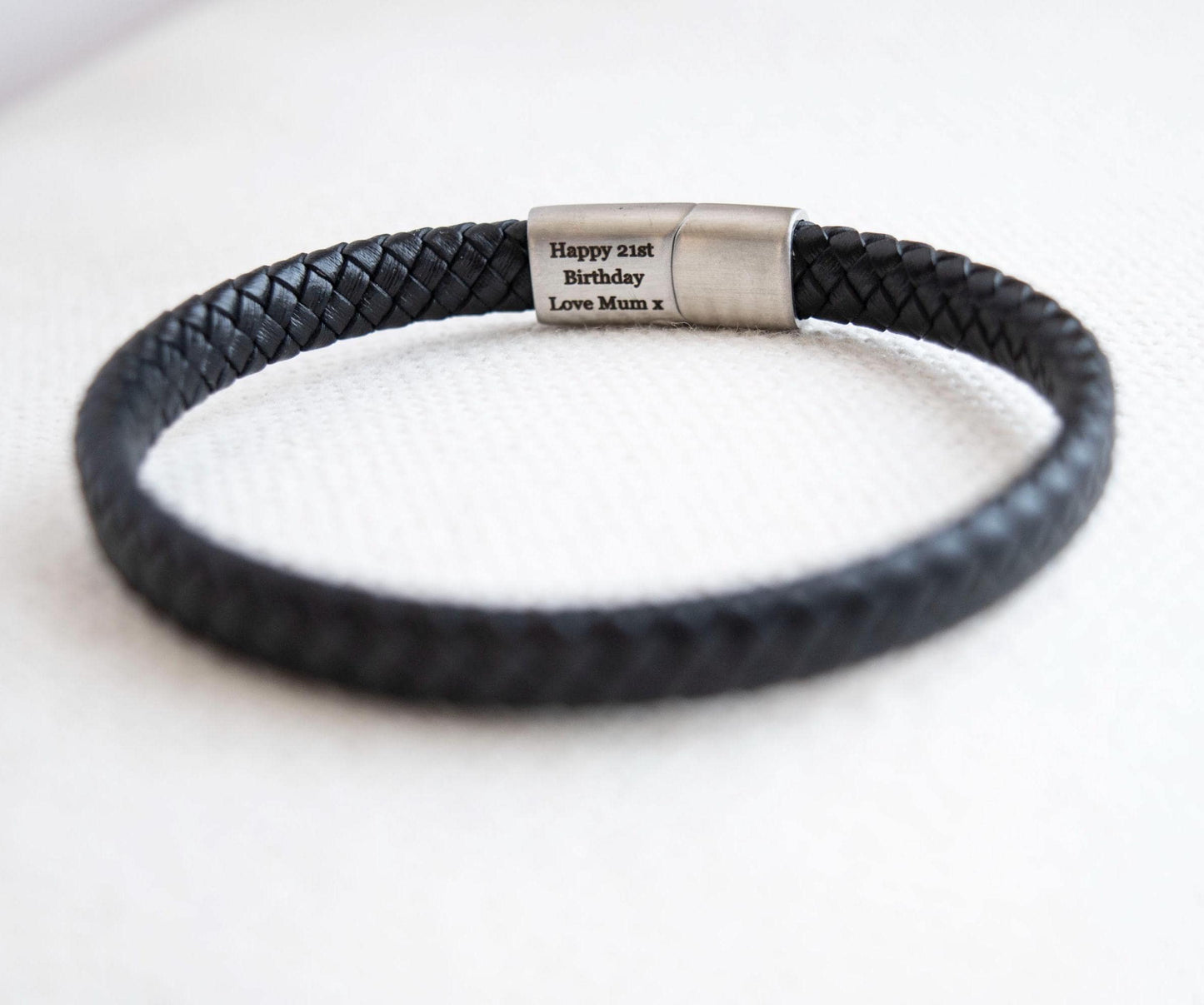Men's Hidden Message Leather Bracelet, Matte Silver
