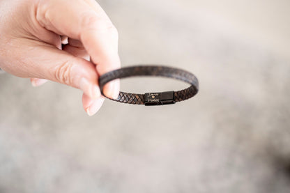 Men's Hidden Message  Leather Bracelet, Black