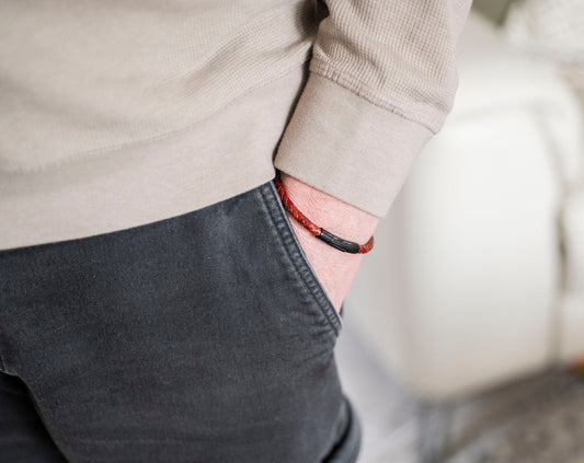 Men's hidden message leather Bracelet, black
