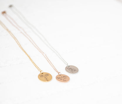Birth Flower Necklace: Engraved Stainless Steel Floral Jewelry