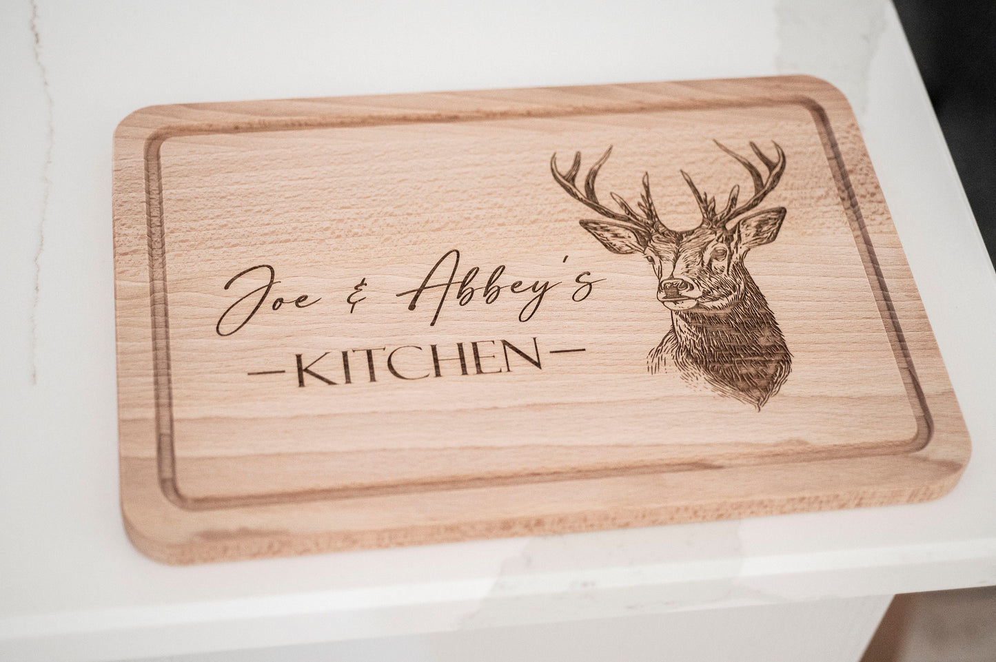 Personalized Stag Cutting Board: Engraved Beech Wood Serving Platter